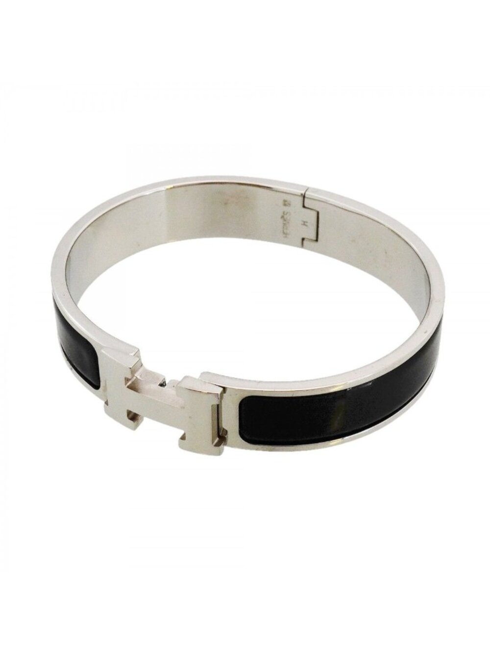 Hermes Bangle Clic Clac PM Metal Silver Black Cles Bracelet